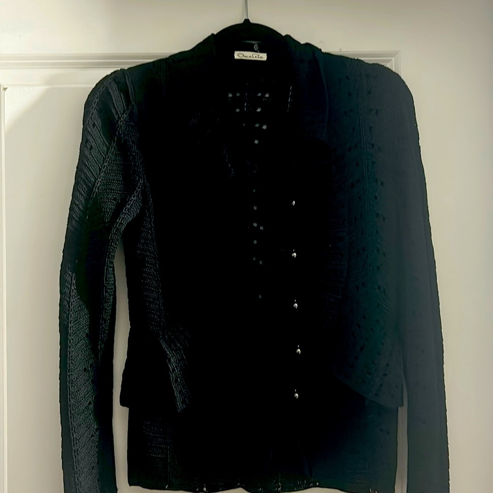 Oscar De La Renta Rich Black crocheted cardigan. Never worn.
